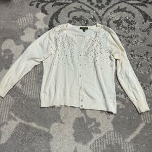 Top Knits Ivory Studded Rose Gold Silver Stud Cardigan